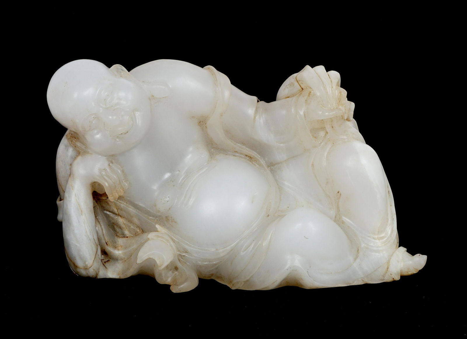 Chinese Carved White Jade Reclining Buddha (1 of 8)