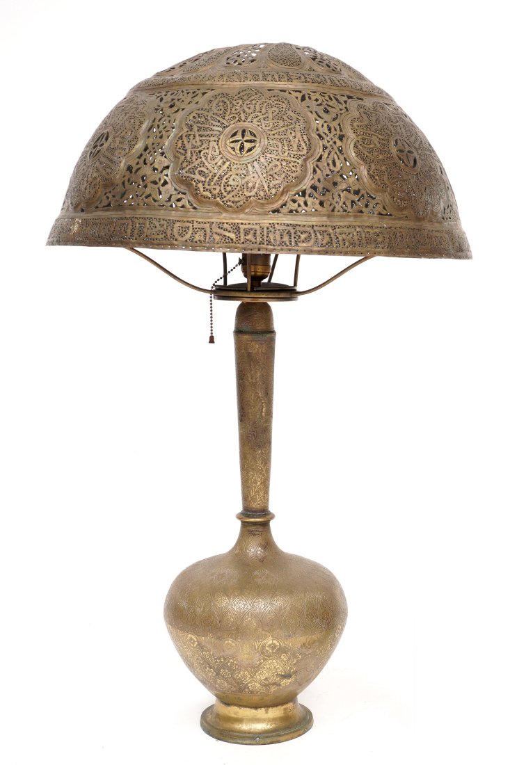 Antique Moorish Pierced Brass Table Lamp (1 of 9)