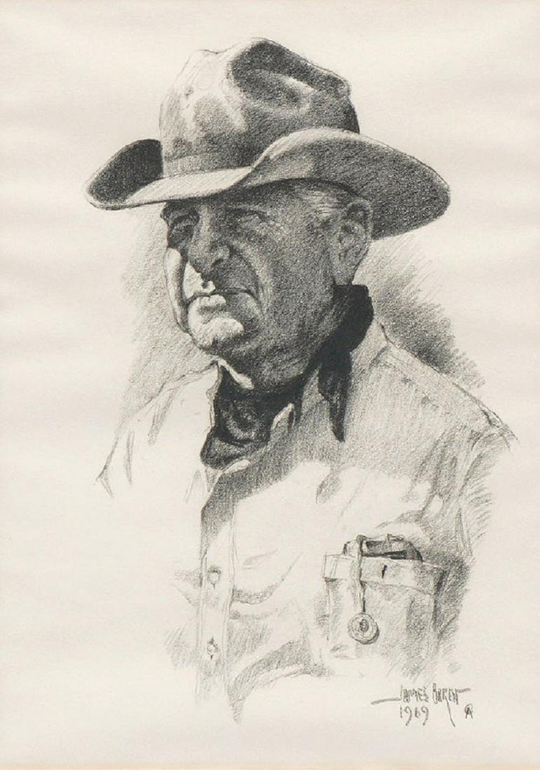 1969 James Boren Charcoal Portrait of a Cowboy (1 of 5)