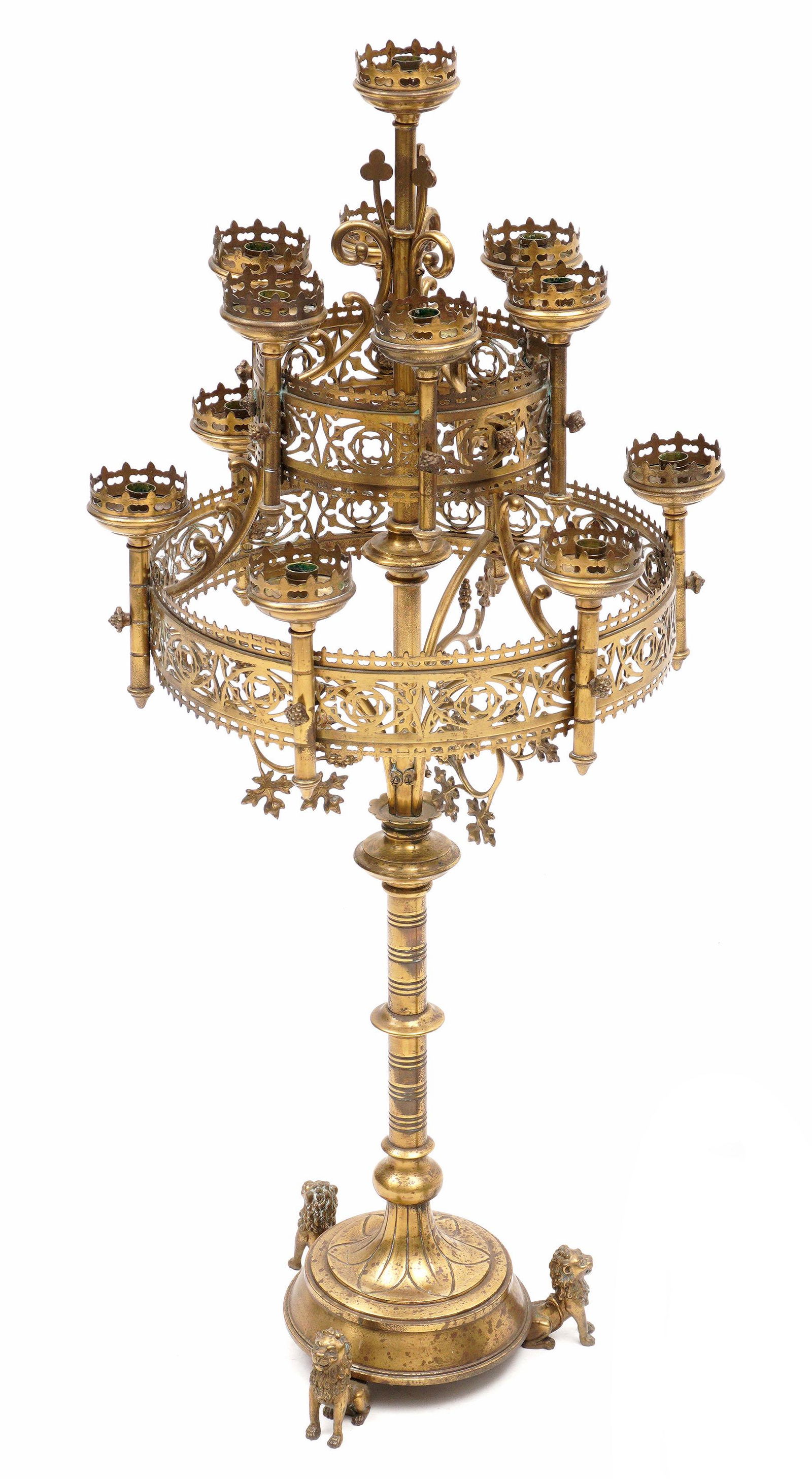 Tall Gothic Revival Brass Candelabrum (1 of 7)