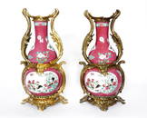 Pair Ormolu Mounted Samson Double Gourd Vases