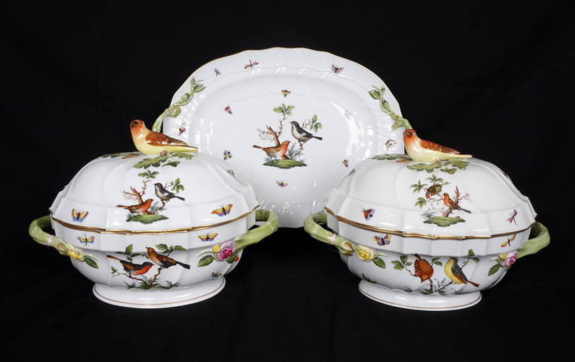 2 Herend Rothschild Bird Tureens and a Underplate (0124) on Jun 05