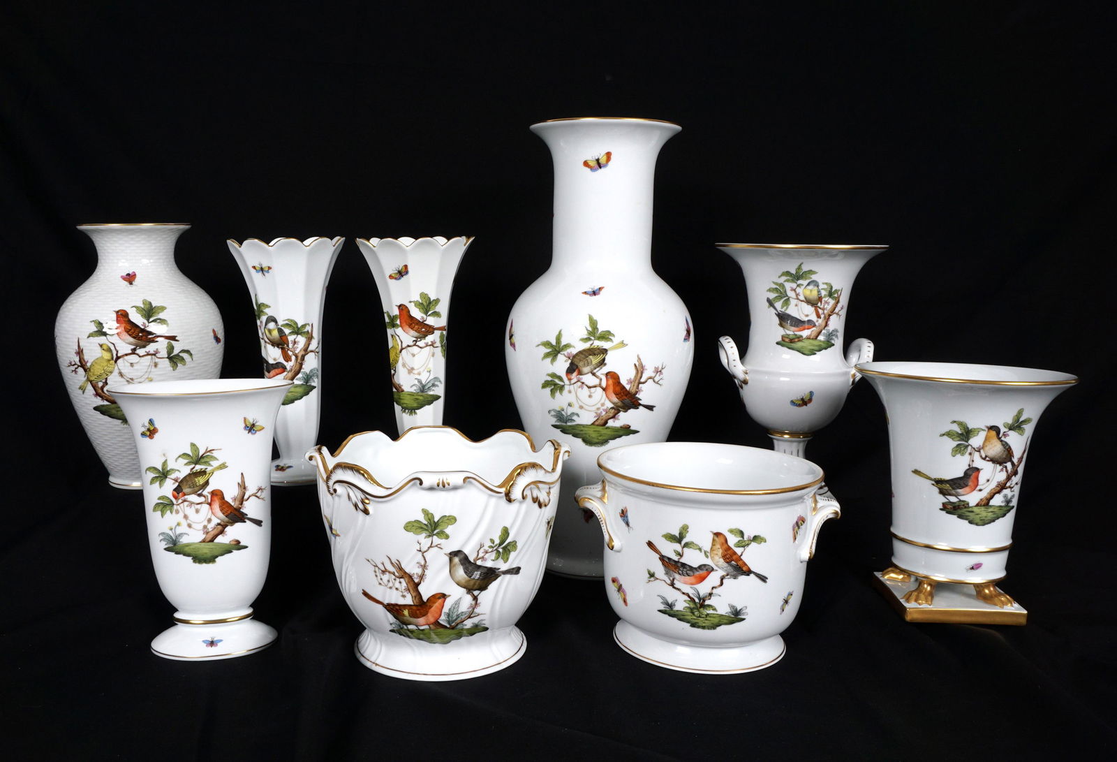 9 Piece Herend Rothschild Bird Vases and Cache Pot Jun 05, 2022