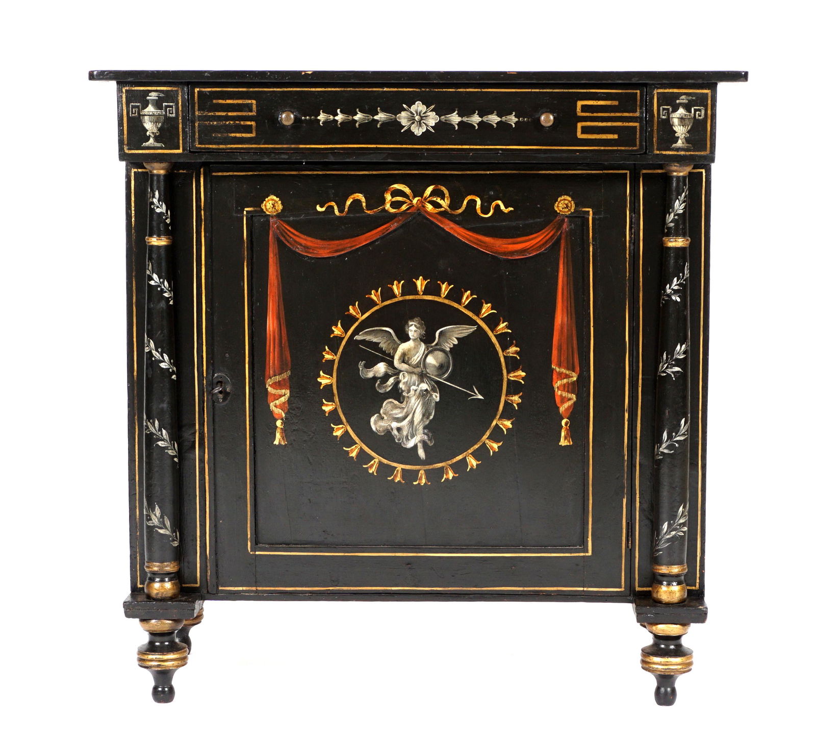 Neoclassical Paint Decorated Ebonized Credenza (1 of 6)