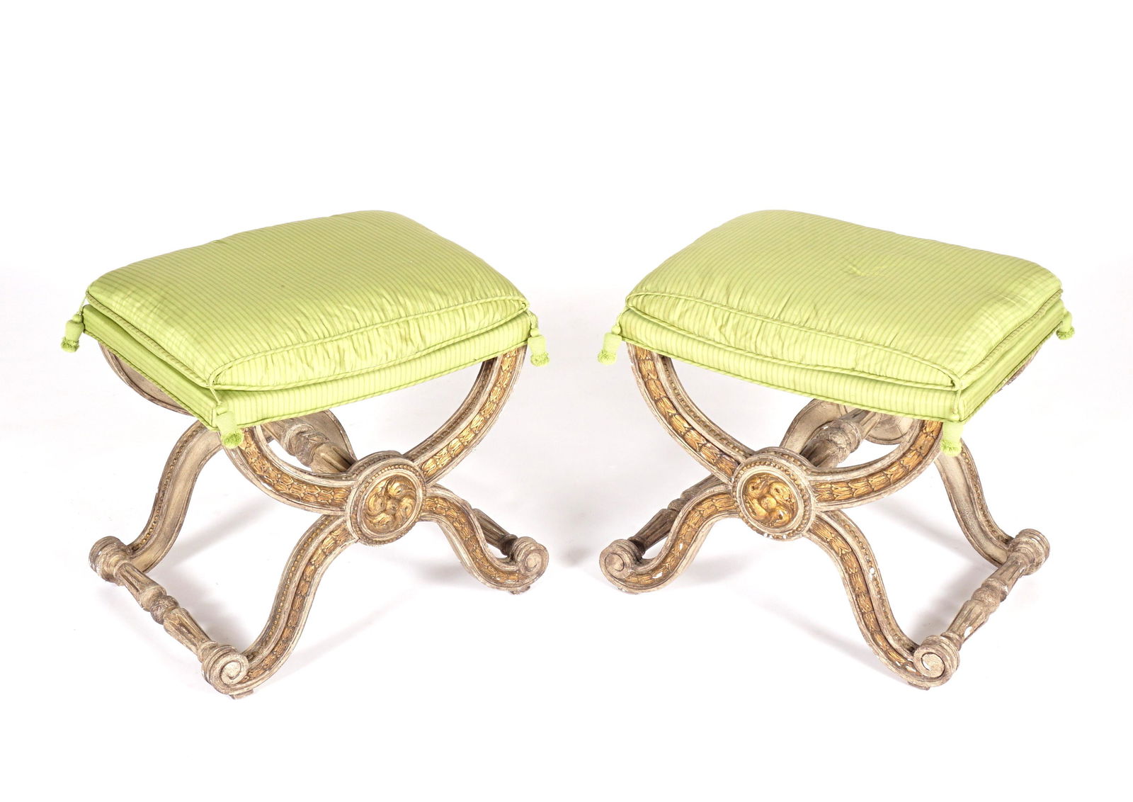 Pair Carved Italian Parcel Gilt X Frame Stools (1 of 5)