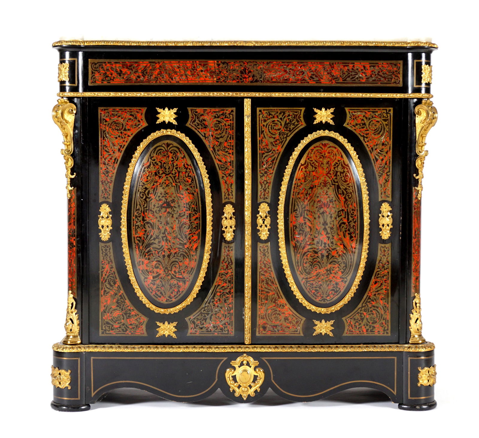 French Boulle Inlay Marble Top Two Door Credenza (1 of 6)