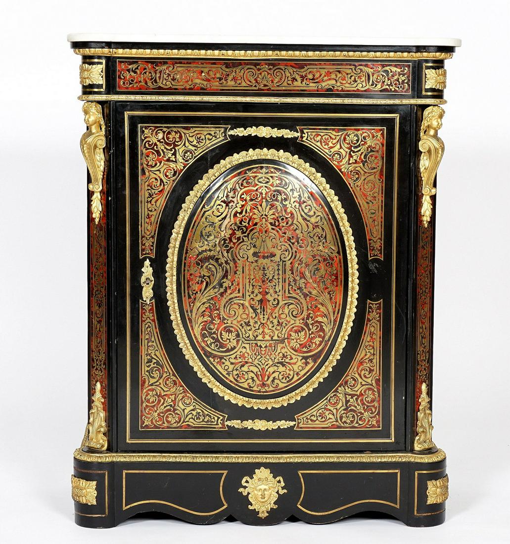 French Boulle Inlay Marble Top One Door Credenza (1 of 9)