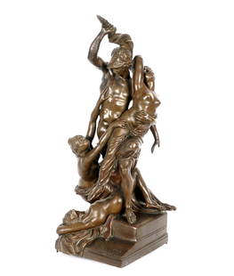 after Pio Fedi the Abduction of Polyxena Bronze: after FEDI, Pio, (Italian, 1816-1892): "The Abduction of Polyxena", patinated bronze figural group, unsinged, overall 14" h. x 5.5" x 5.75". From the estate of a prominent lawyer from New Rochelle, NY