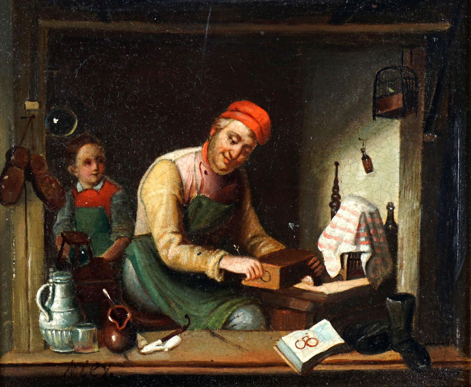 Genre Scene Painting of a Shoe Cobbler Signed Milz (1 of 5)