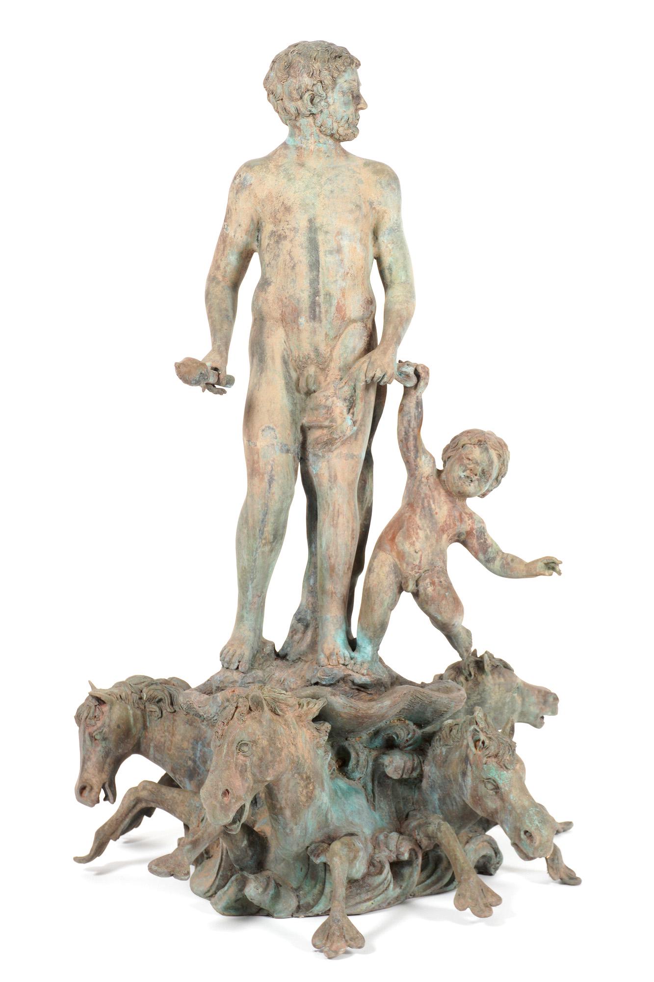 Bronze Garden Statue of Man with Boy and Horses (1 of 8)