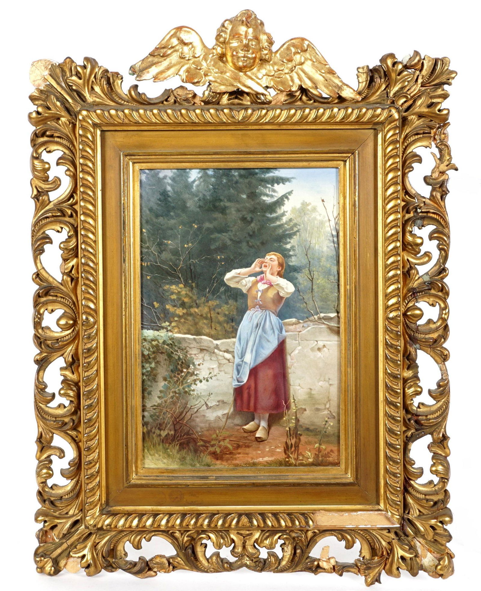 E. Adam Painted Porcelain Plaque Girl Yodeling (1 of 11)