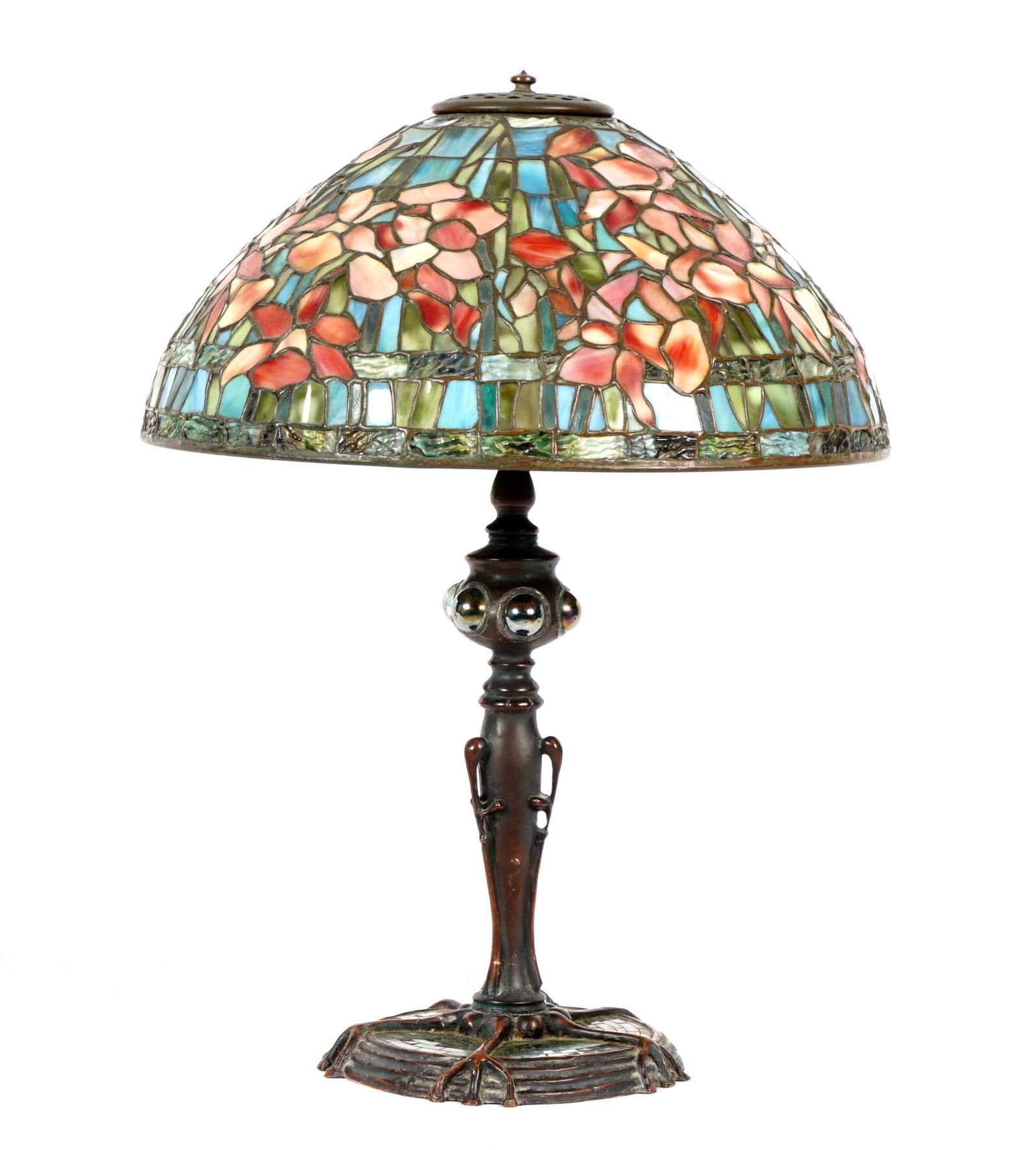 Tiffany Style Floral Leaded Glass Lamp Mosaic Base (1 of 16)