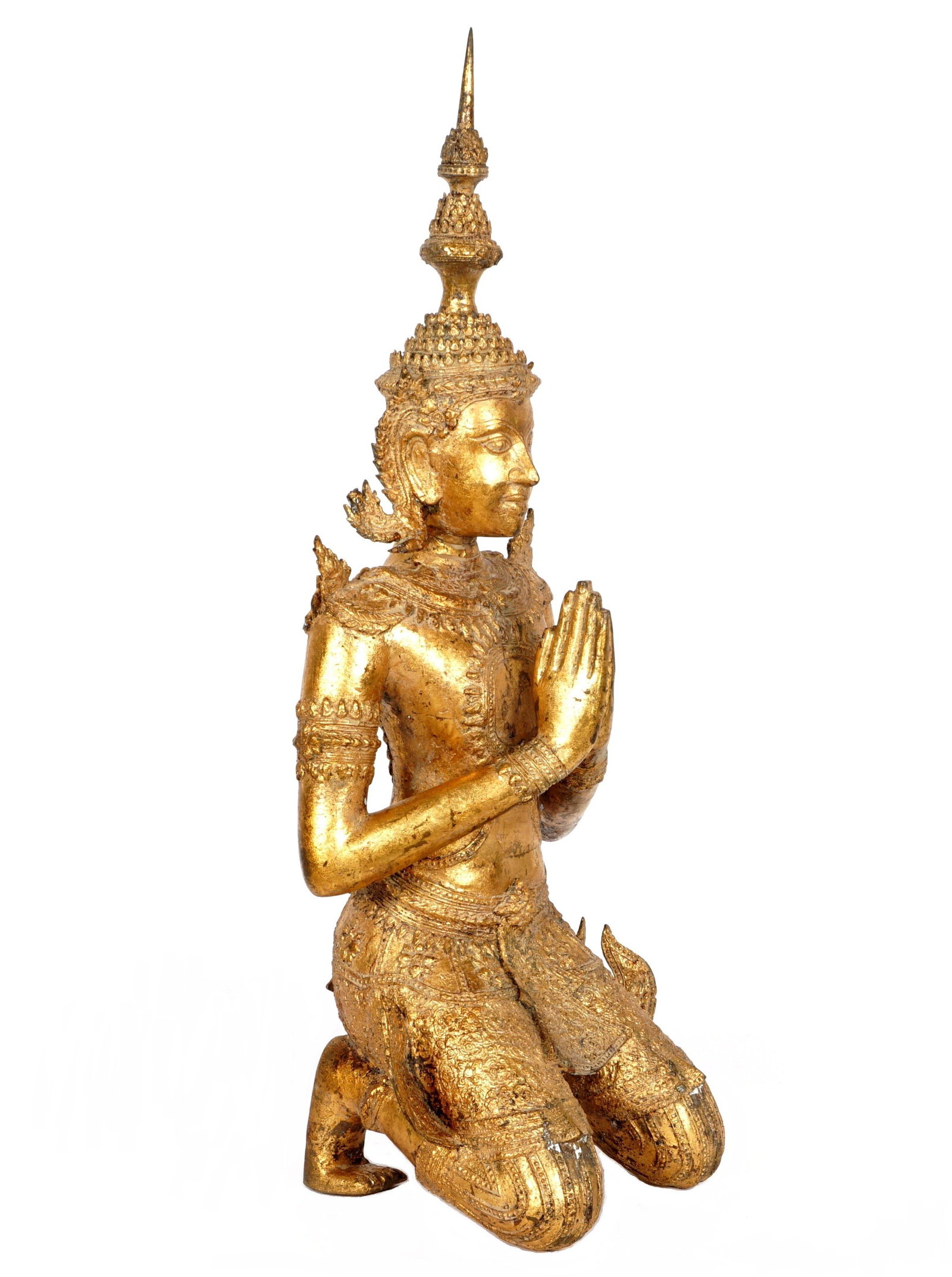 Gilt Bronze Kneeling Buddha: Gilt bronze figure of a kneeling Buddha, overall 32" h. x 12.5". Condition: Loss of gilt. From the estate of a prominent lawyer from New Rochelle, NY.