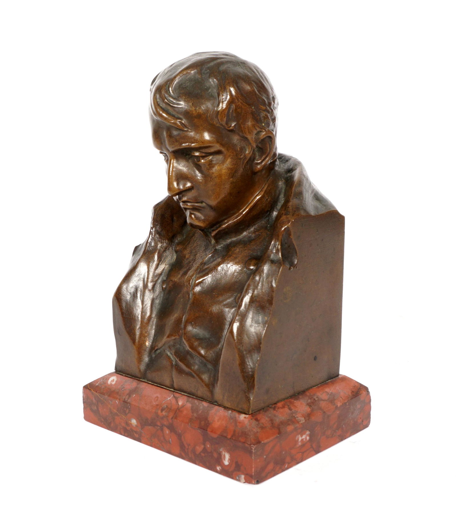 Hans Muller Bronze Bust of Napoleon: MULLER, Hanz, (Austrian, 1873-1937: Patinated bronze bust of Napoleon, sign on back, affixed to marble base, overall 7" h. x 4.5" x 3.5". Condition: Chips to marble. From the estate of a prominent law