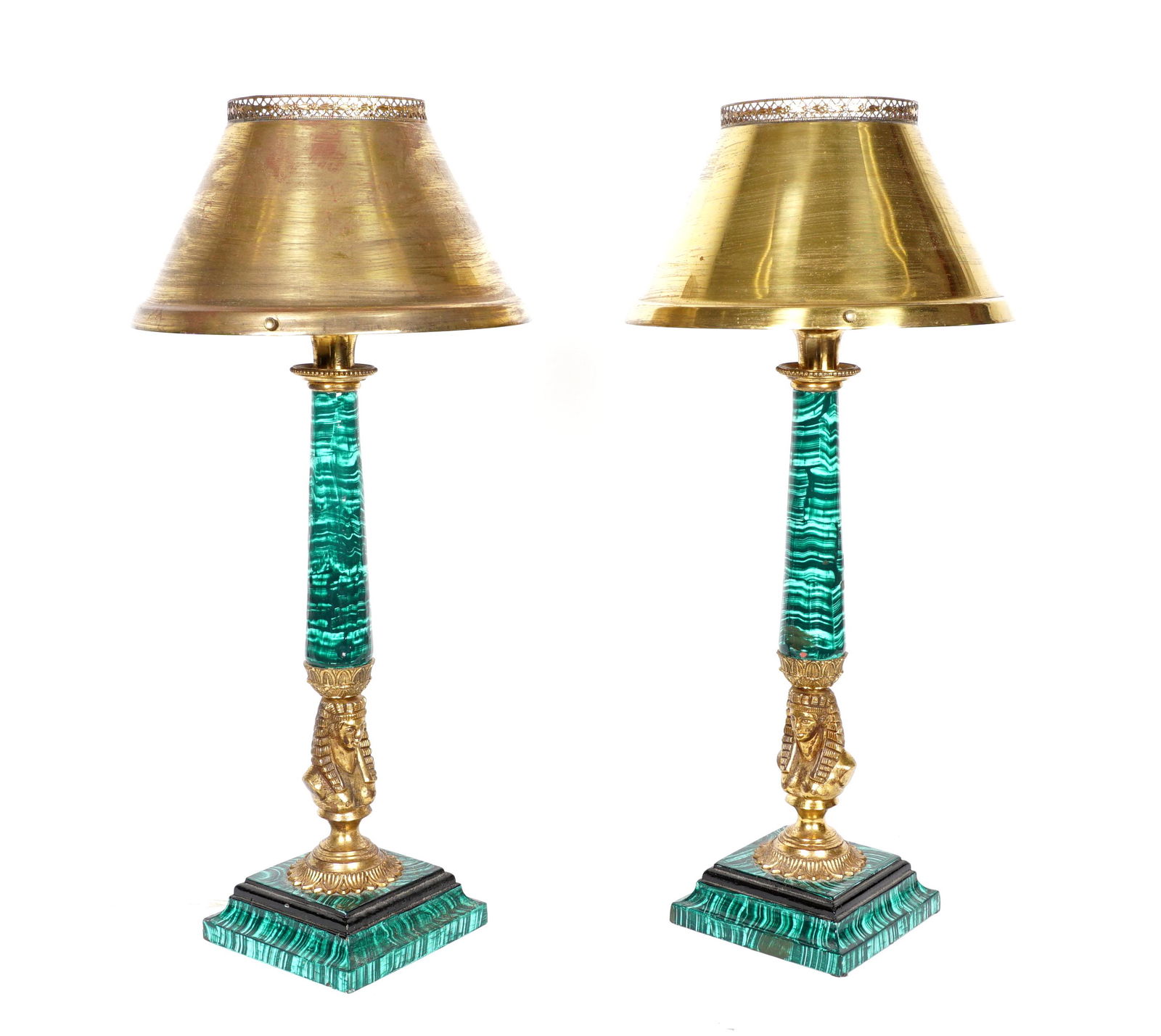 Pair Faux Malachite Bronze Table Lamps (1 of 11)