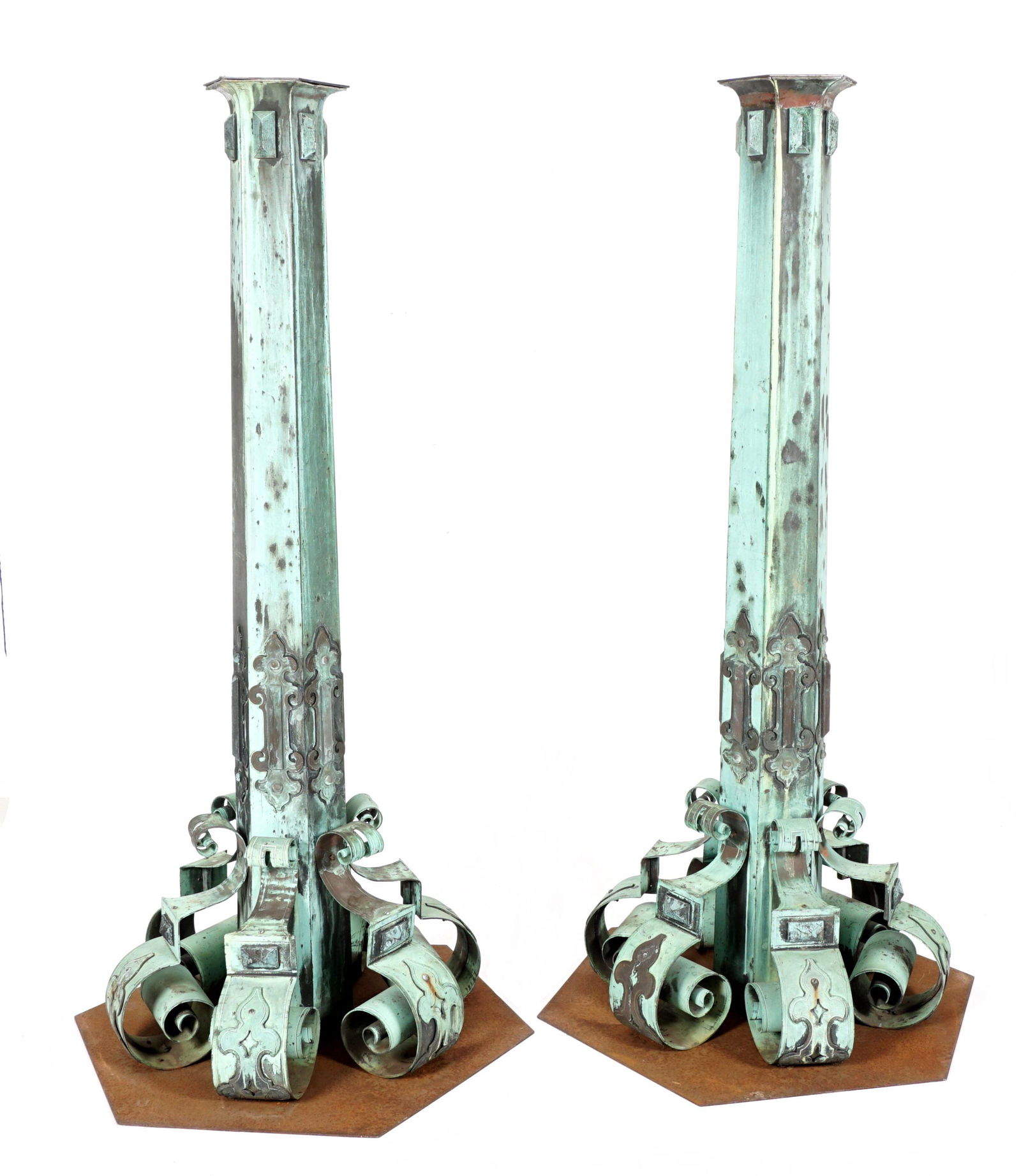 Pair Antique Verdigris Copper Garden Torchieres (1 of 13)