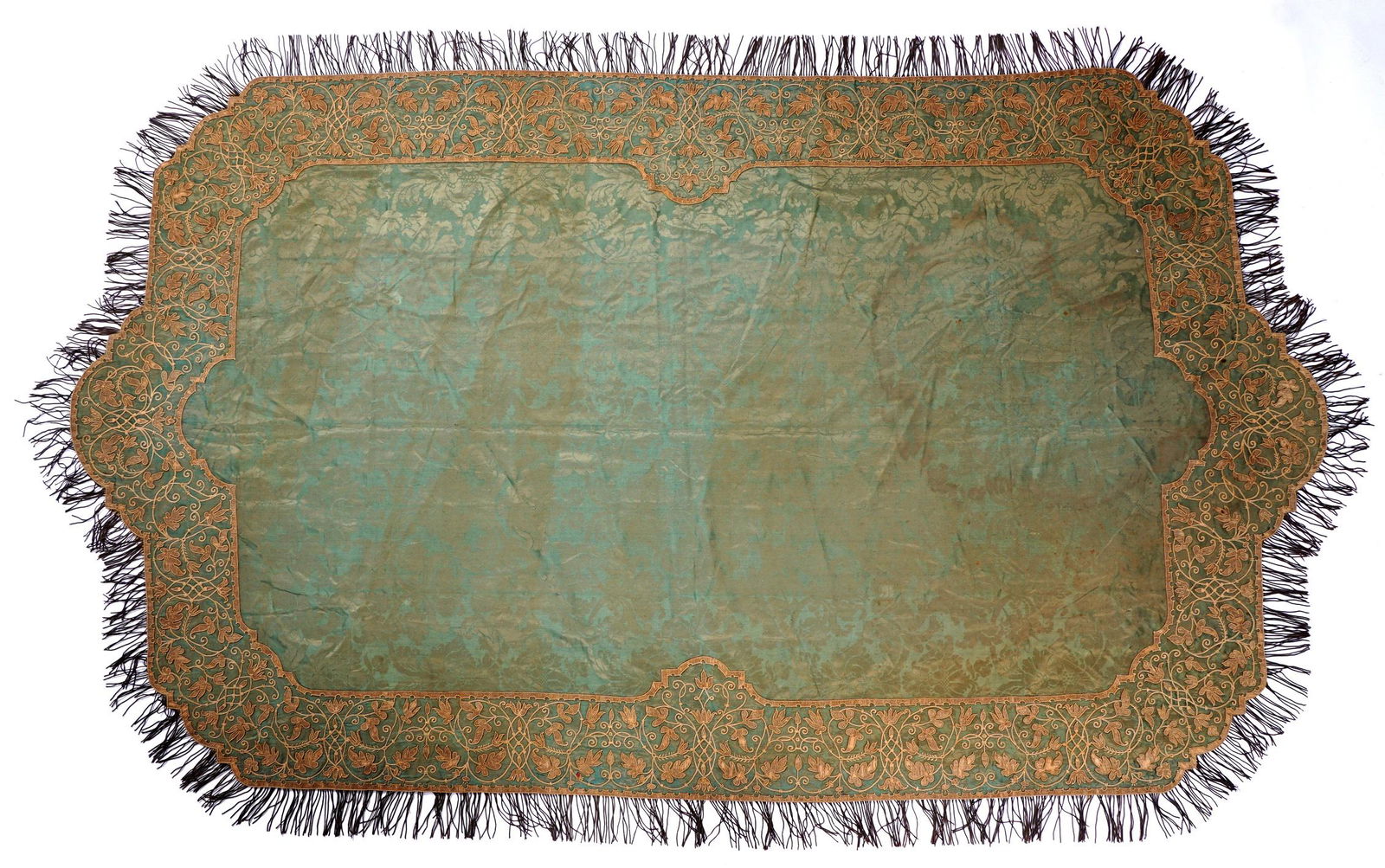 Antique Italian Green Damask Embroidery Tablecloth (1 of 7)