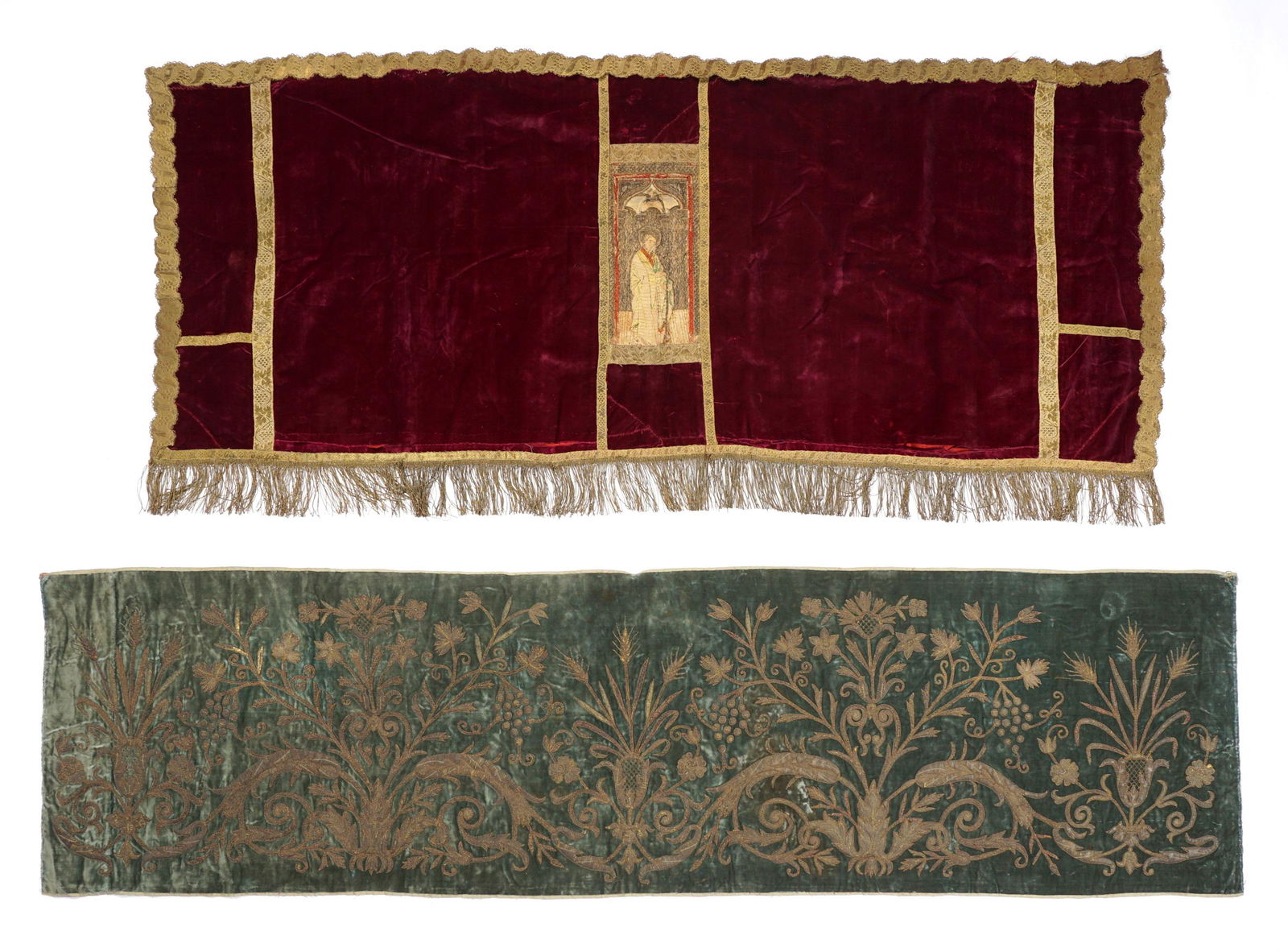 Antique Green Velvet Embroidered Panel & a Runner (1 of 16)