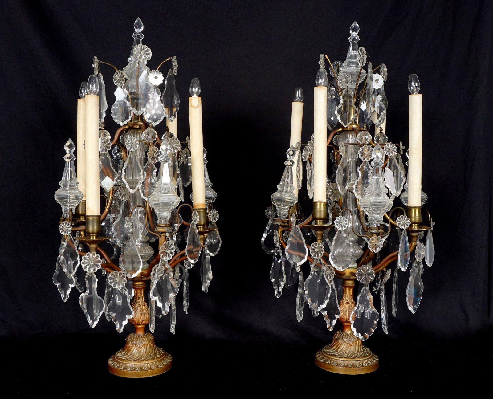 Pair Bronze and Crystal Table Chandeliers (1 of 9)