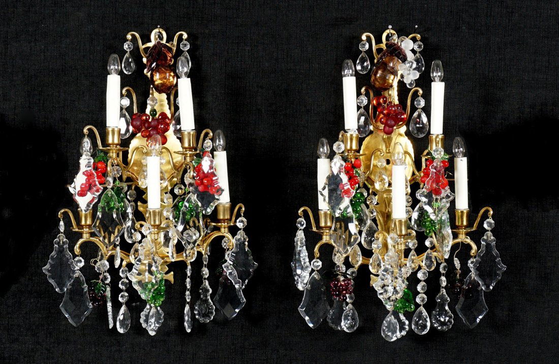 Pair of Brass and Crystal Sconces With Fruit (1 of 11)