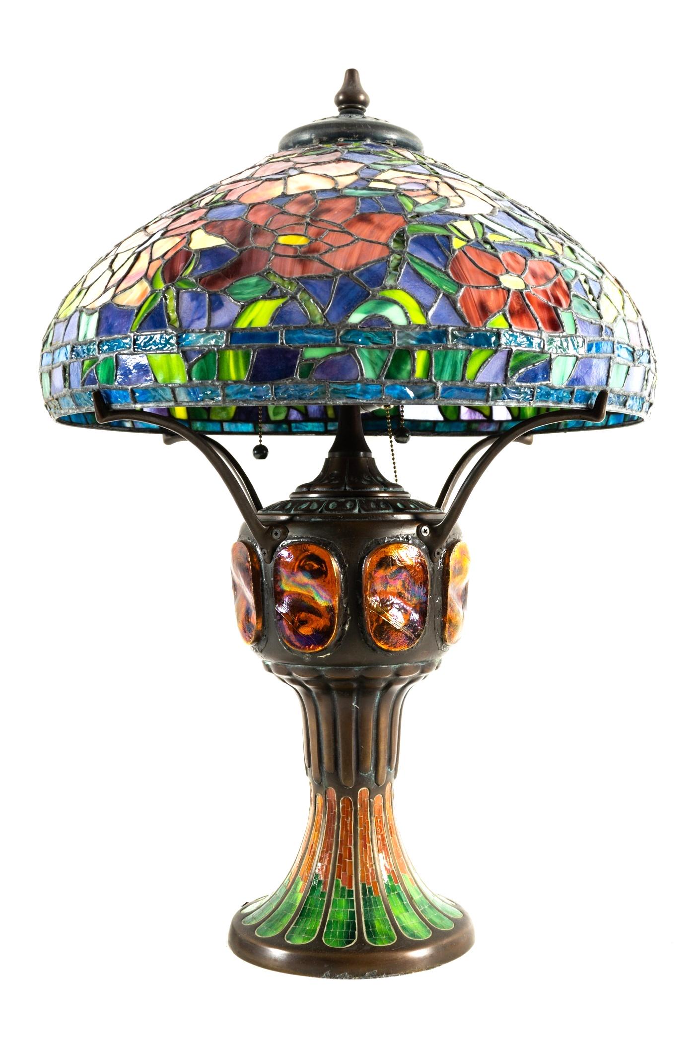 Large Tiffany Style Floral Leaded Glass Lamp (1 of 8)