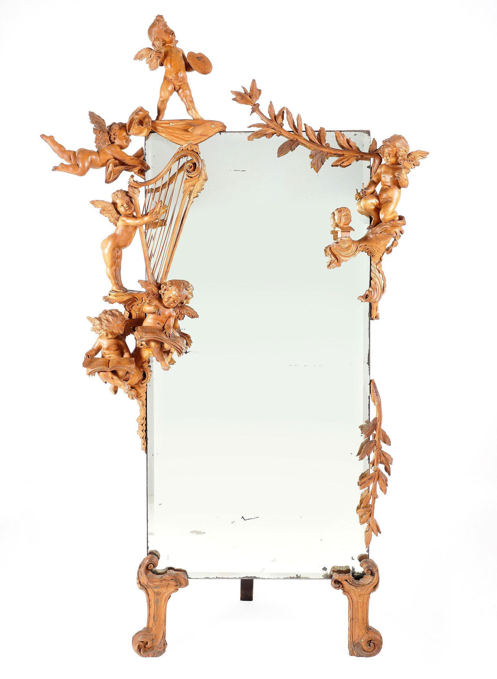 19th Century Italian Carved Figural Cherub Floor Mirror (1 of 7)