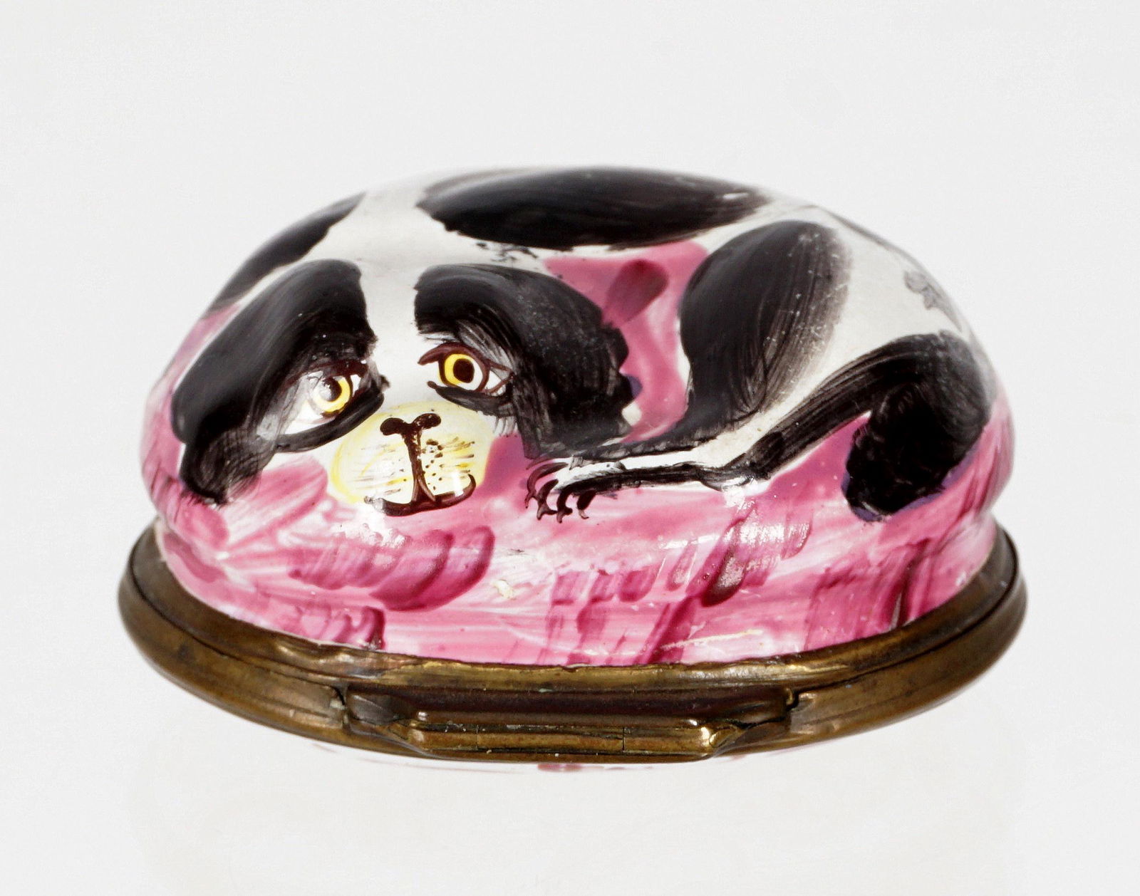 Rare C1770 King Charles Spaniel Dog Bilston Enamel Snuff Box Bonbonniere (1 of 6)