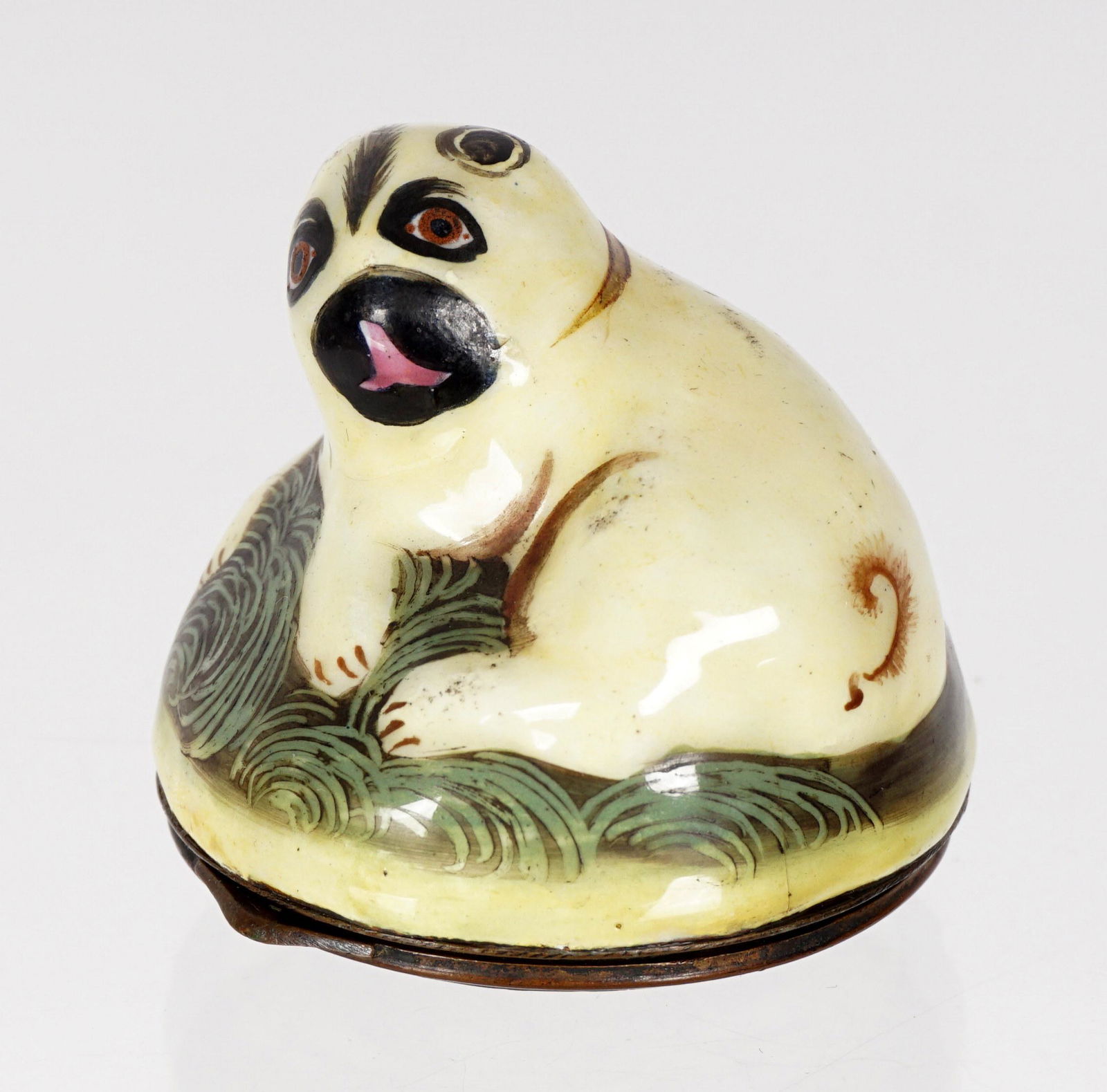 Rare C. 1770 Bilston Enamel Pug Dog Snuff Box Bonbonnbiere (1 of 9)