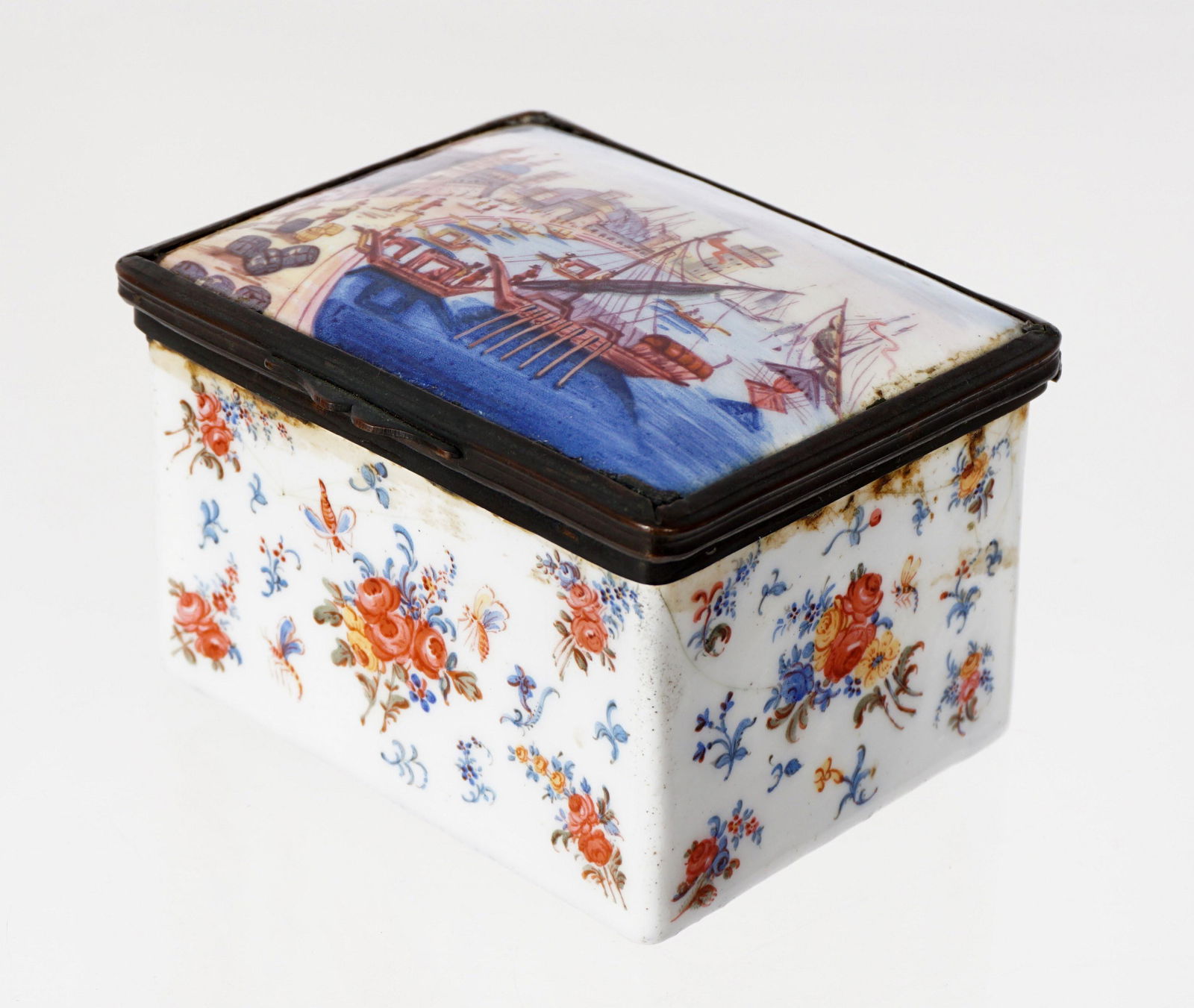 Antique Enamel Exotic Harbor Port Scene Snuff Box (1 of 11)