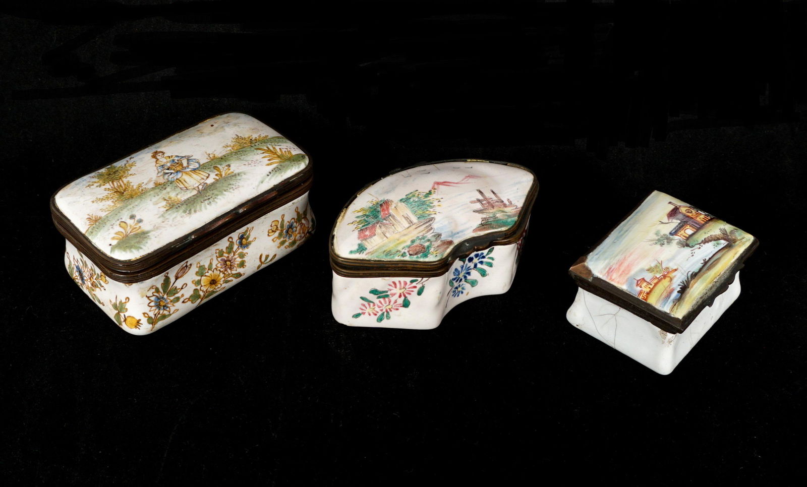 Three Antique Pastoral Scene Enamel Snuff Boxes (1 of 18)