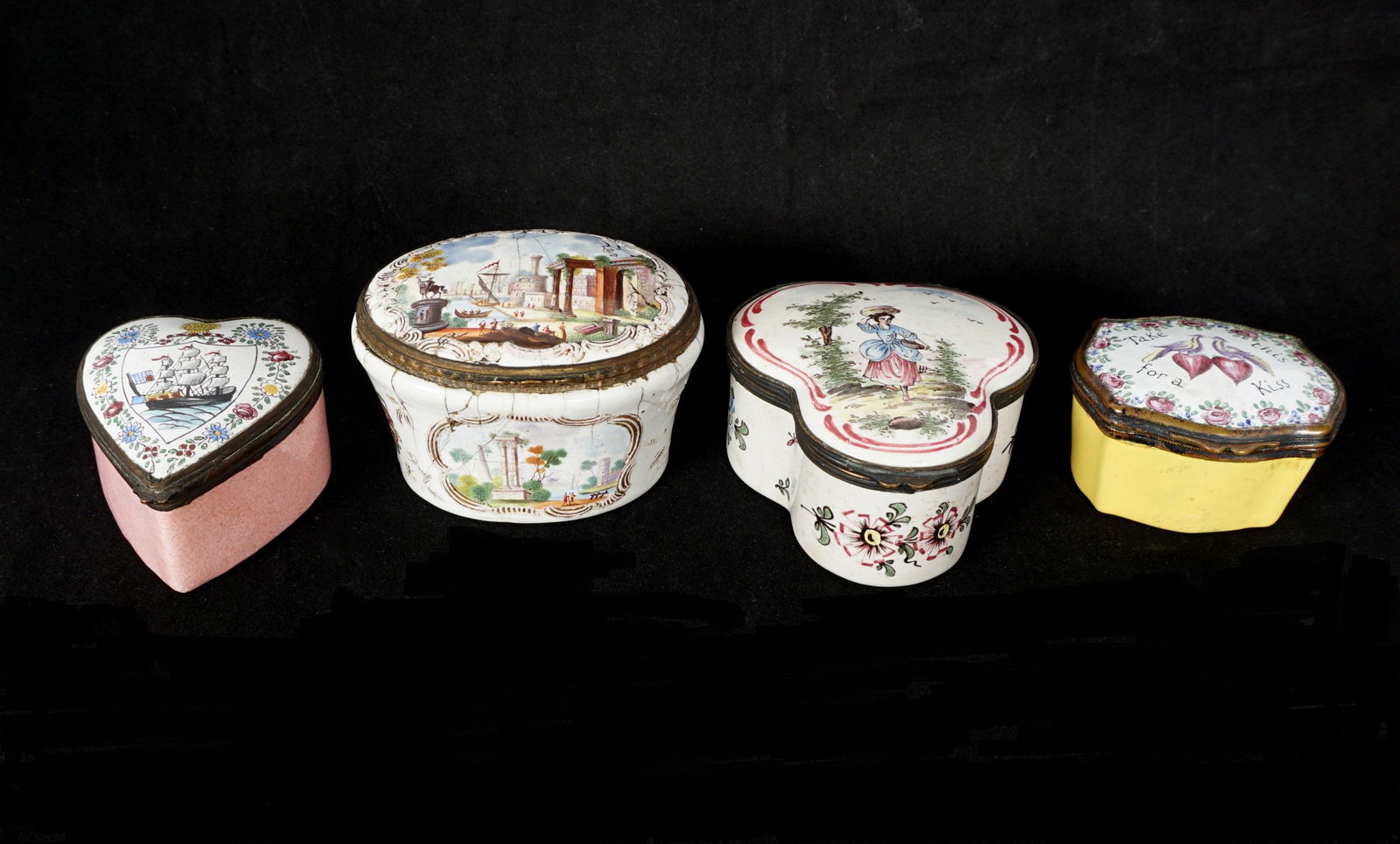 Four Antique Enamel Snuff Boxes one Heart Shaped (1 of 15)