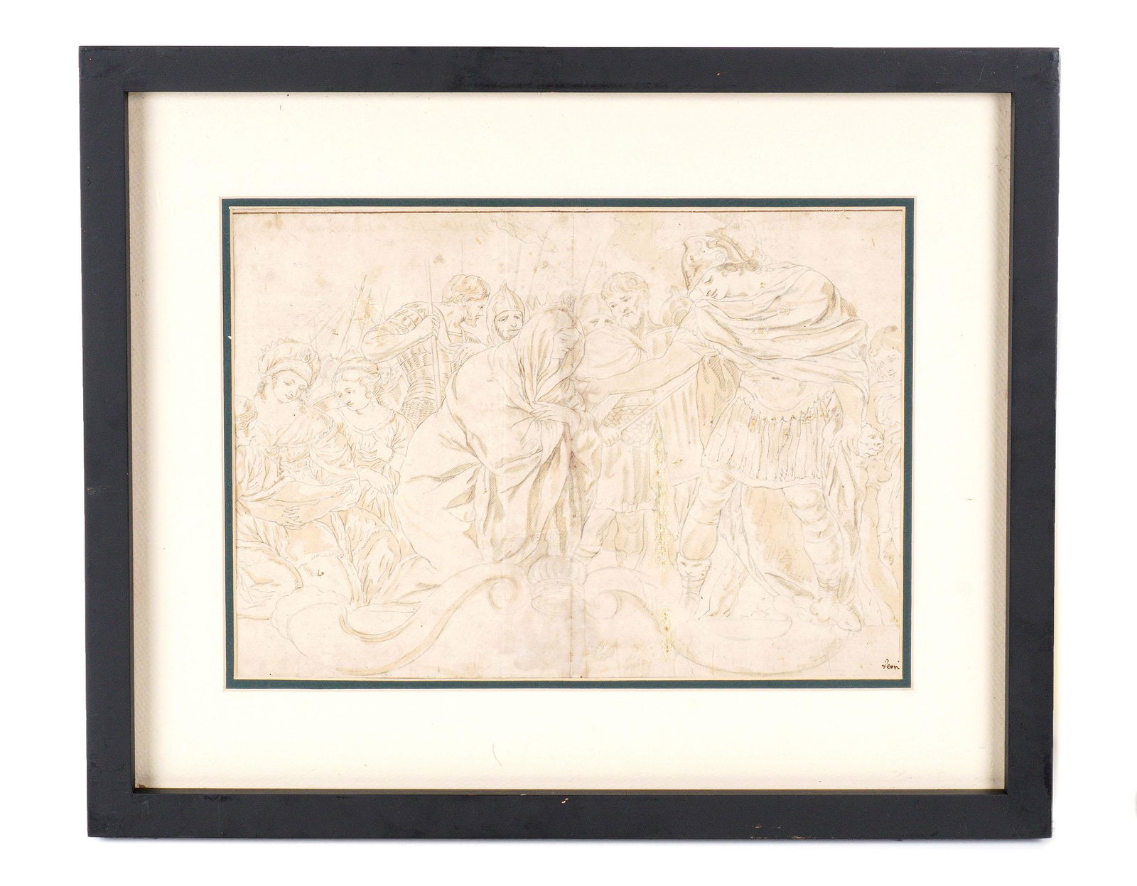 Circle of Placido Costanzi Alexander & Roxana Drawing: circle of COSTANZI, Placido, (Italian, 1702-1759): "Alexandra and Roxana", Pencil on laid paper with brown wash, inscribed lower right, three crescent moon watermark, note multiple three crescent moon