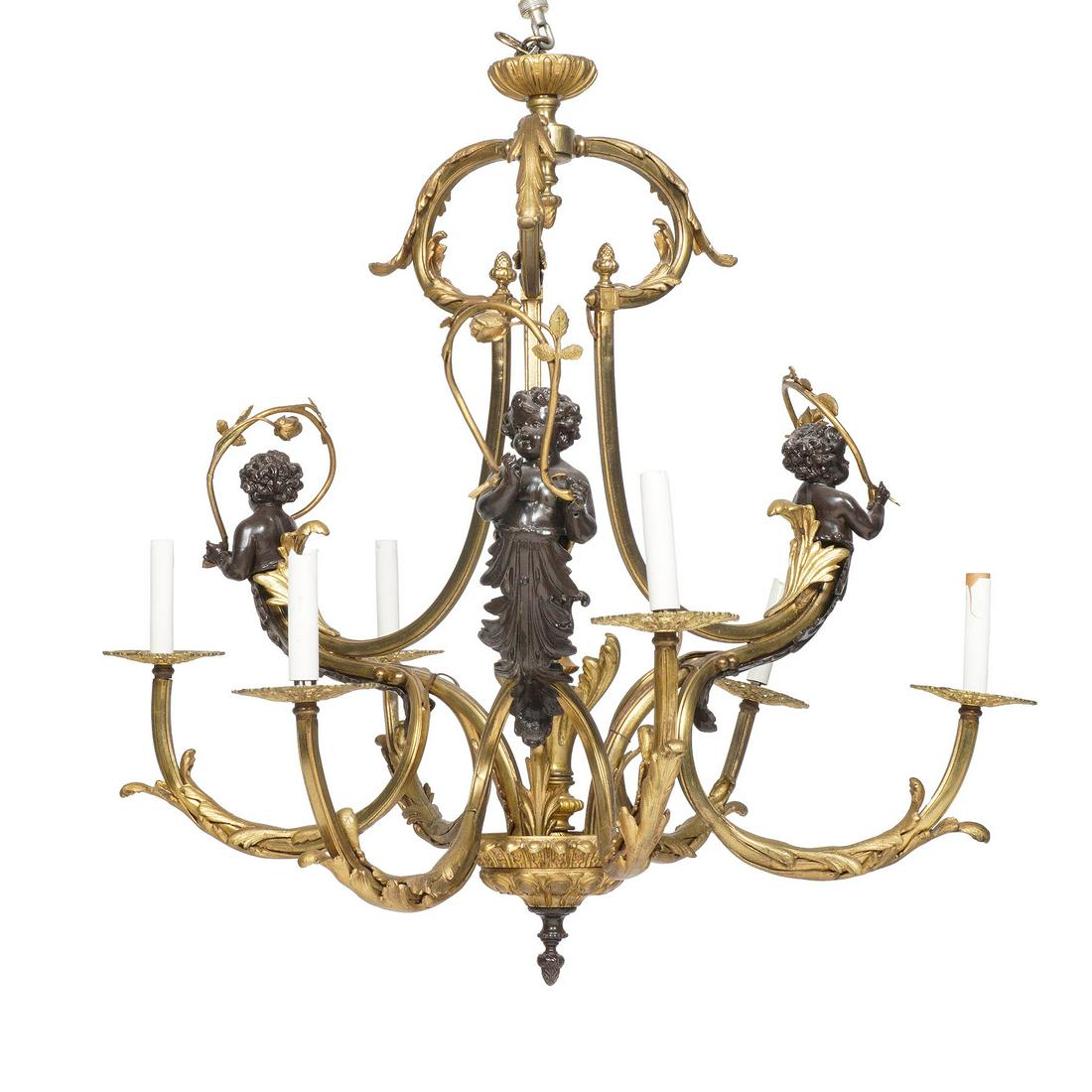 French Gilt Bronze Figural Putti Chandelier (1 of 6)