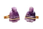 Pair 14k Gold & Carved Amethyst Buddha Cuff Links