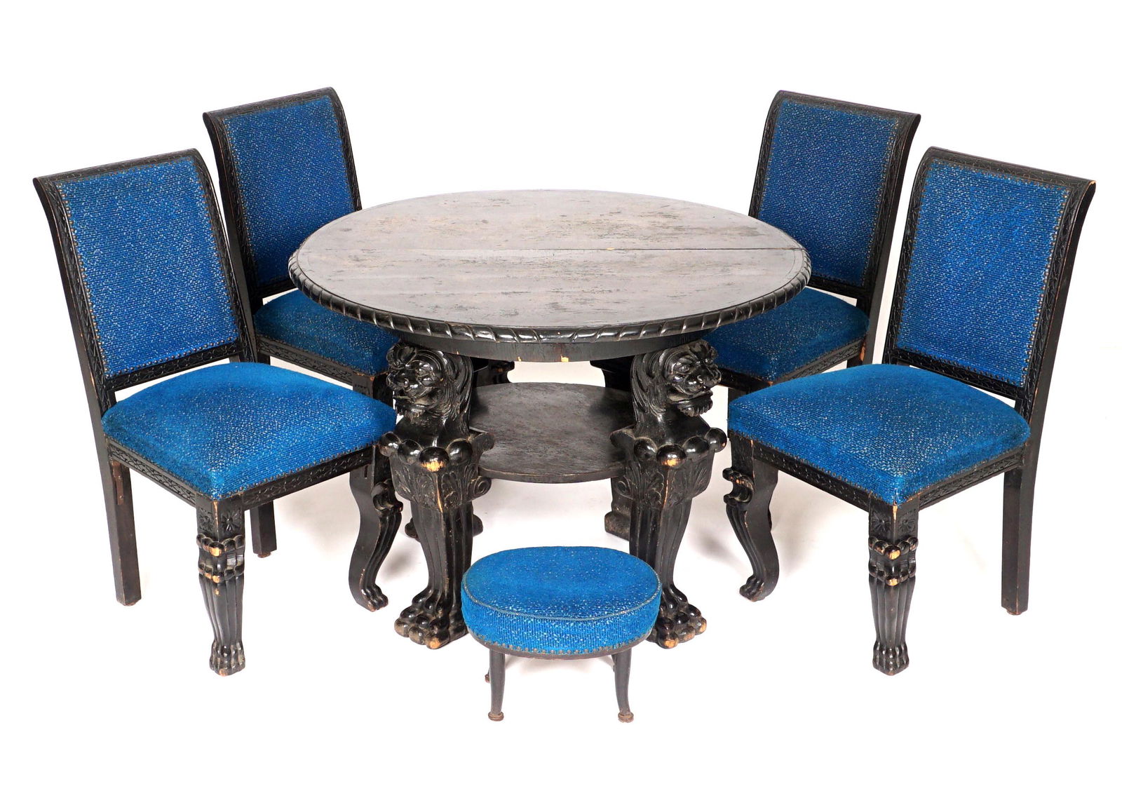 Italian Ebonized Carved Table and Four Chairs (1 of 11)