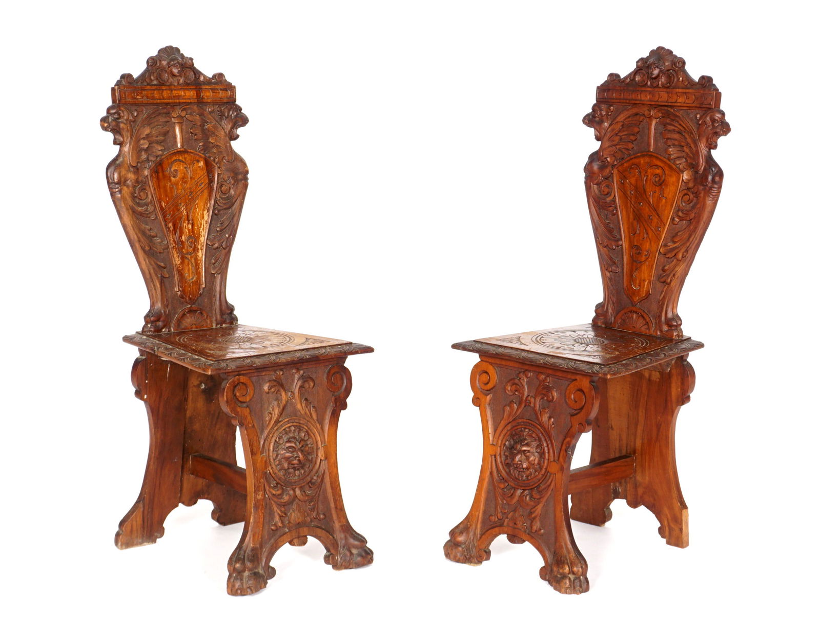 Pair Renaissance Revival Italian Walnut Chairs (1 of 9)