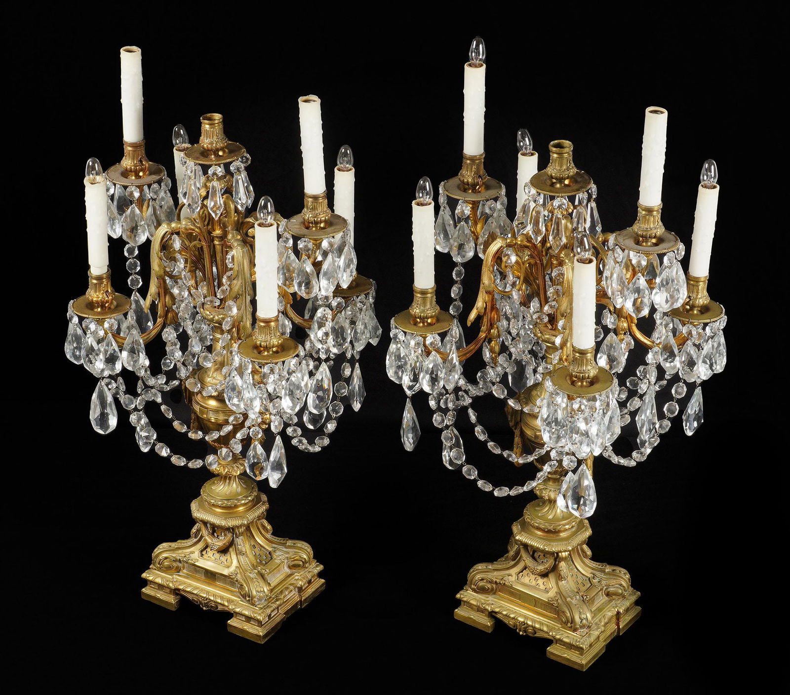 Pair Gilt Bronze and Crystal Table Chandeliers (1 of 7)