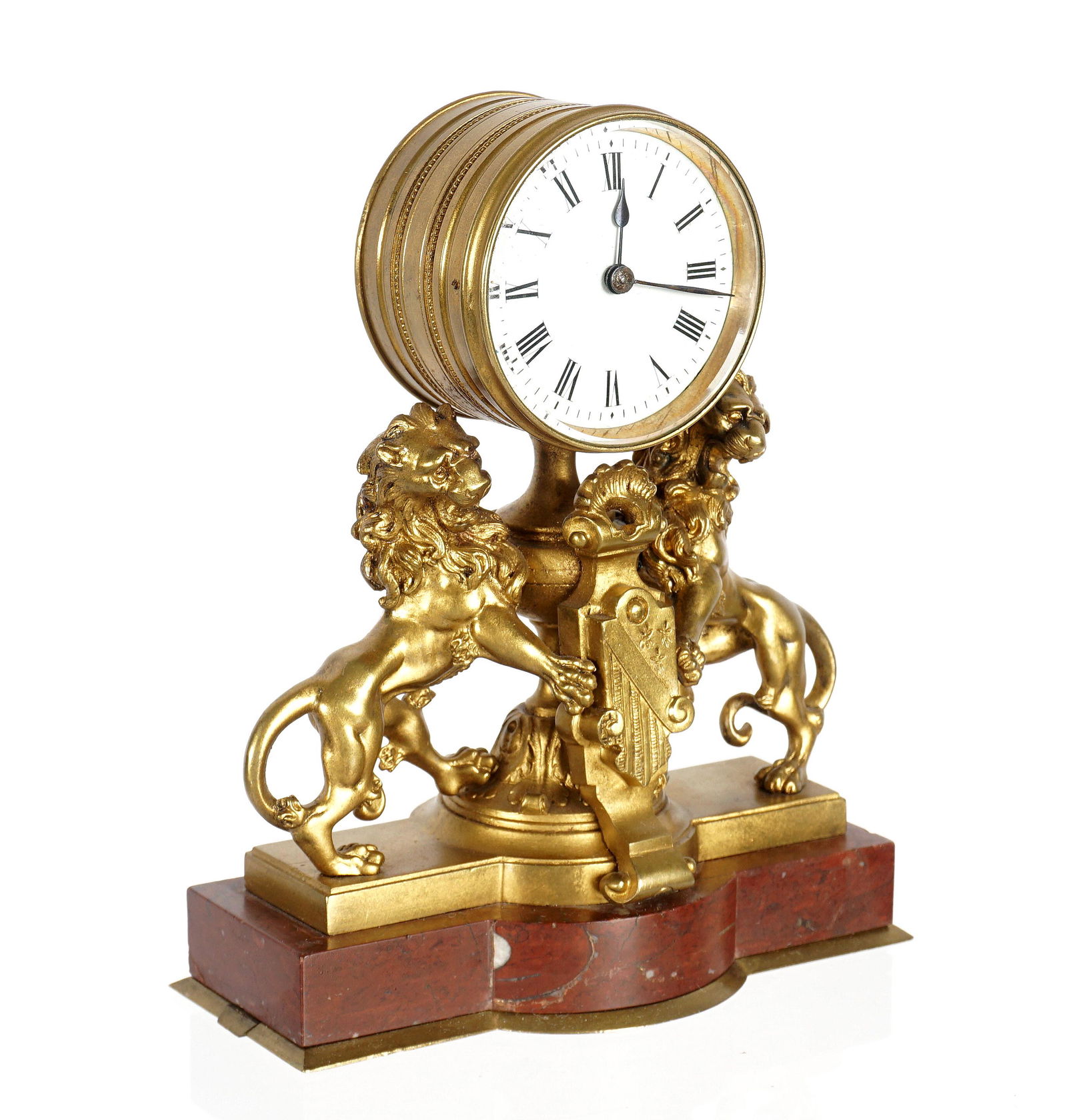 Continental Gilt Bronze Lion and Marble Clock (1 of 12)