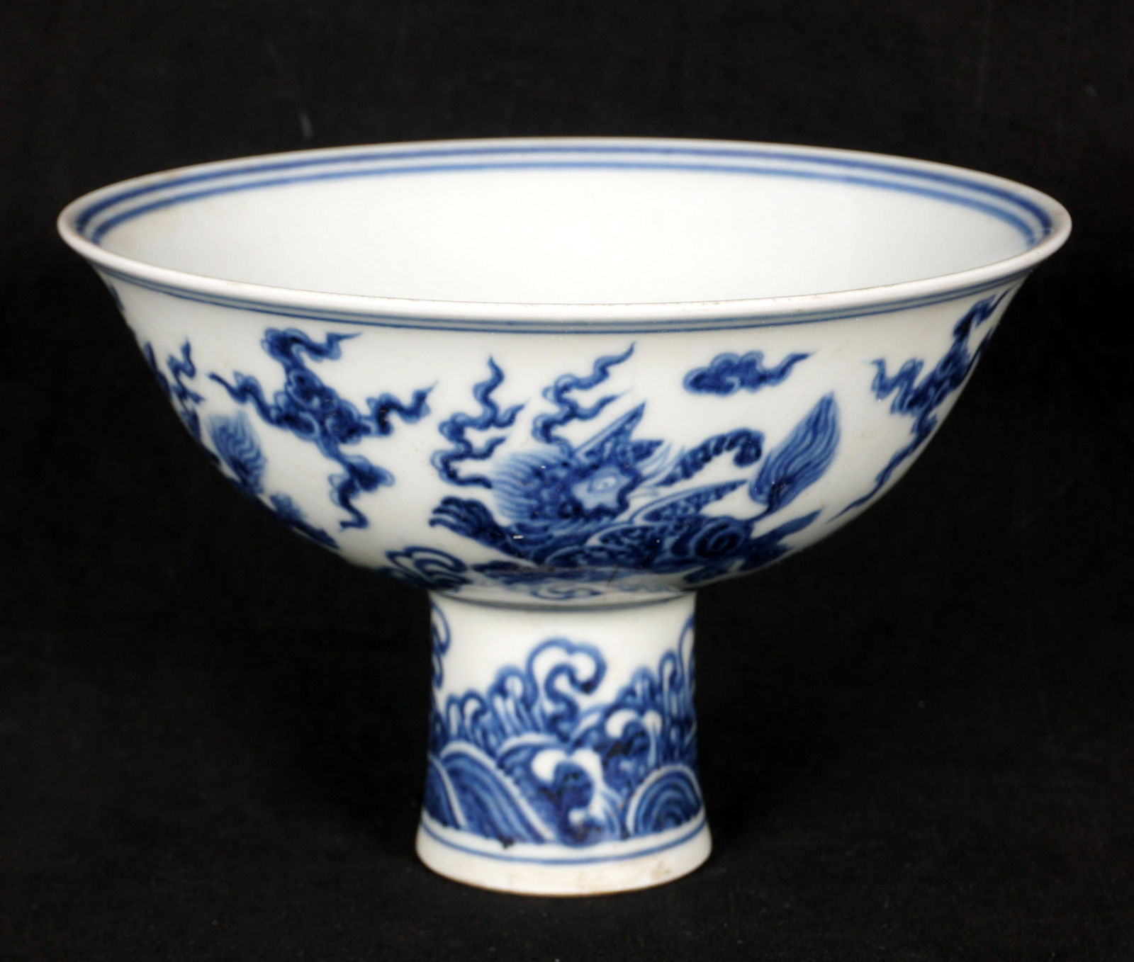 Chinese Blue and White Porcelain Stem Cup (1 of 9)