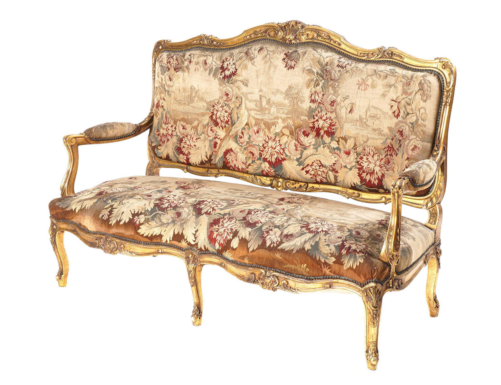 French Louis XV Style Gilt Wood Aubusson Settee (1 of 8)