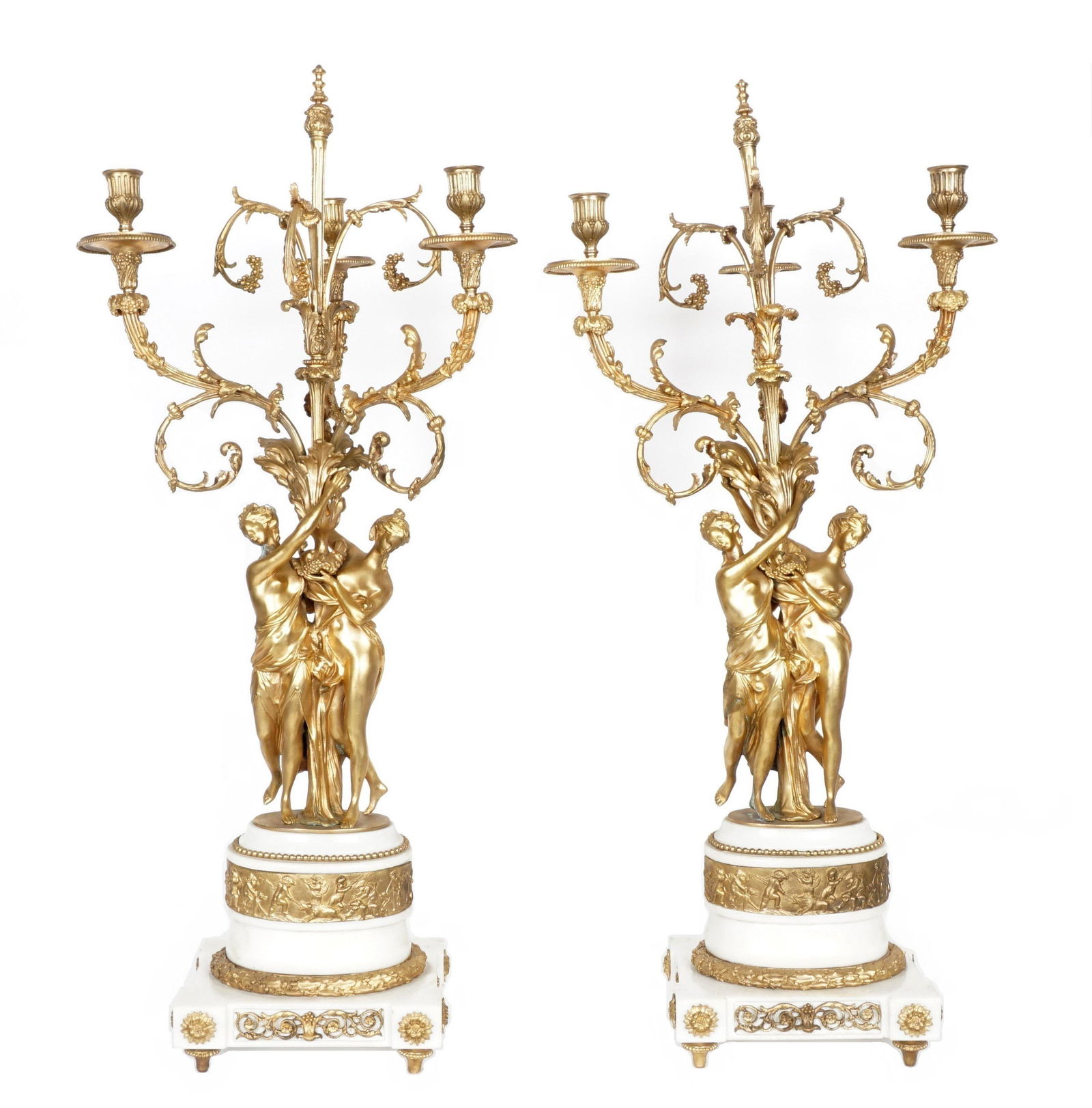 Pair Gilt Bronze and Marble Figural Candelabra (1 of 10)