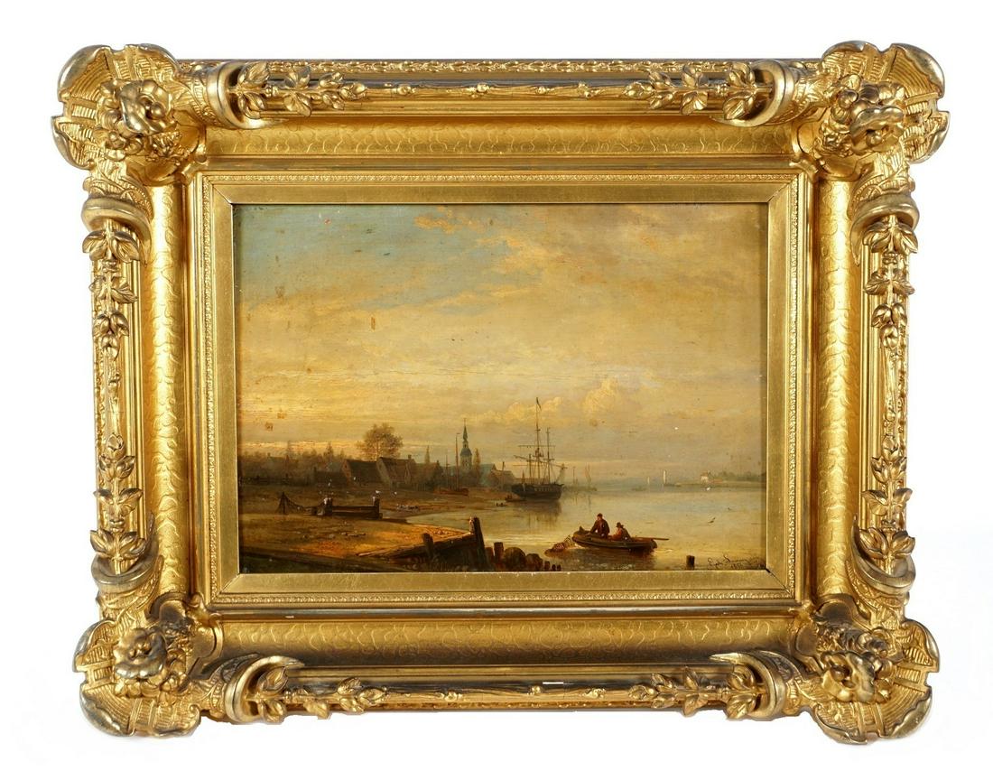 1850 Egidius Linning Harbor Scene Painting (1 of 10)