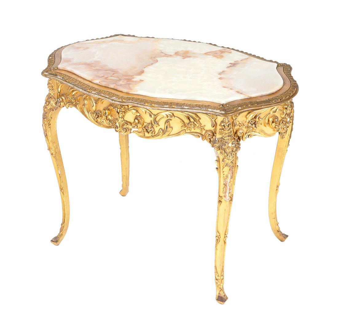 Louis XV Style Onyx Top Gilt Wood Parlor Table (1 of 9)