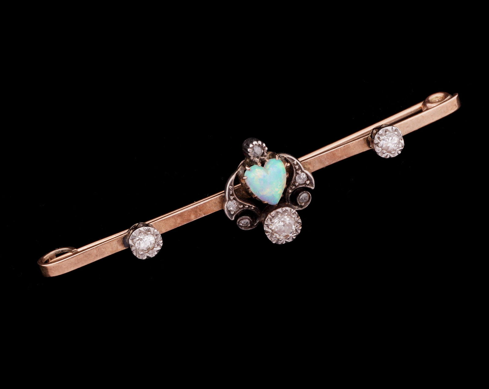 Yellow Gold Diamond and Opal Bar Pin (1 of 4)