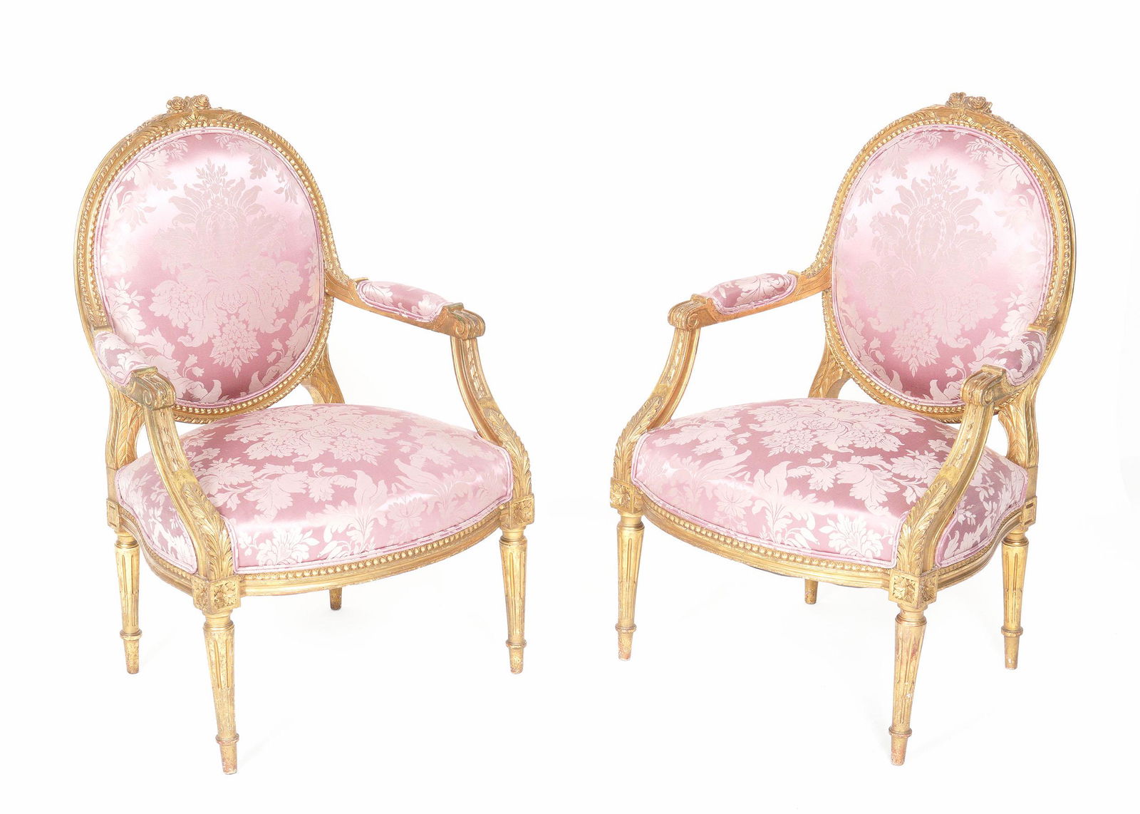 Pair Louis XVI Style Gilt Wood Fauteuil Chairs (1 of 9)