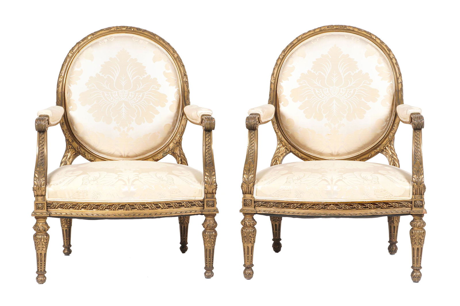 Pair Louis XVI Style Gilt Wood Fauteuil Chairs (1 of 9)