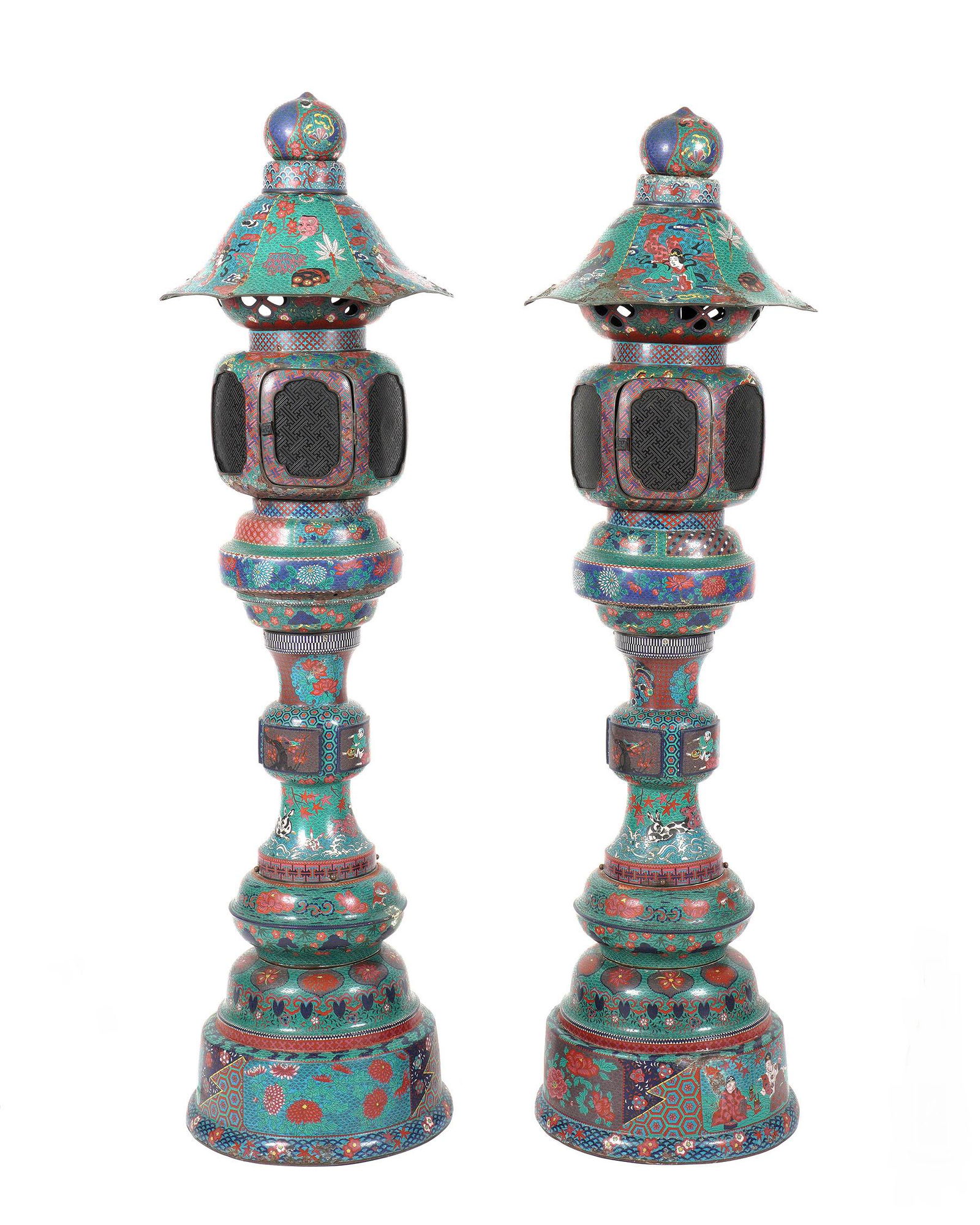 Pair 5 Foot tall Chinese Cloisonne Lanterns (1 of 16)
