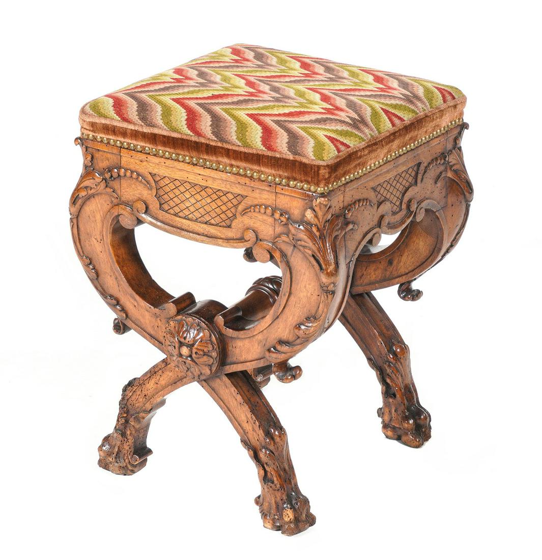 Italian Carved X Frame Stool (1 of 7)