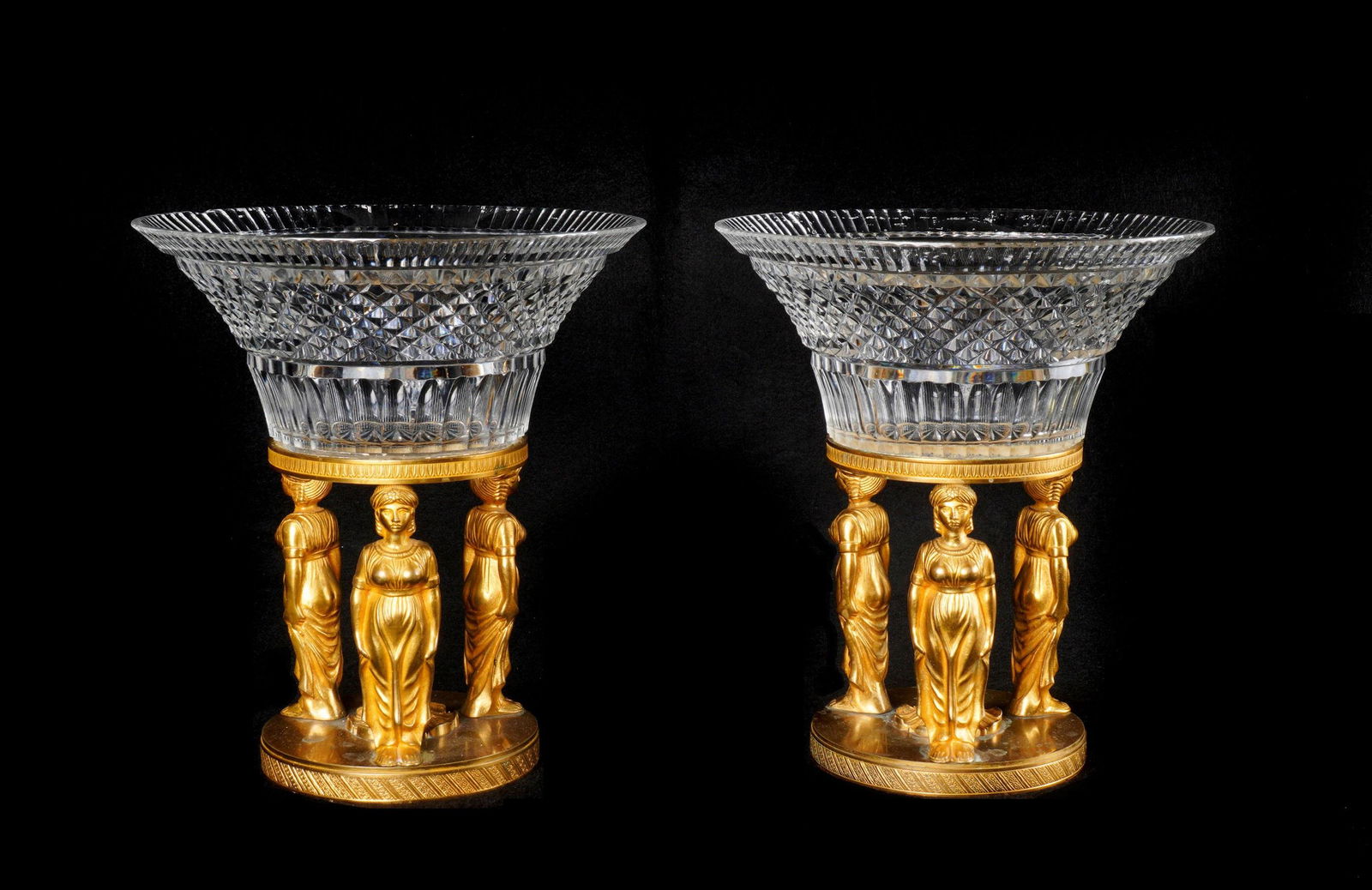 Pair Baccarat Quality Bronze Dore Figural Compotes (1 of 12)