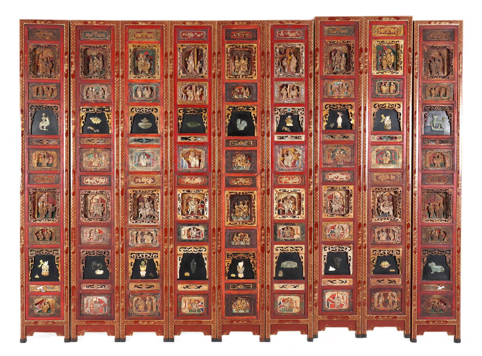 Large Chinese Nine Panel Inlaid Coromandel Screen (1 of 12)